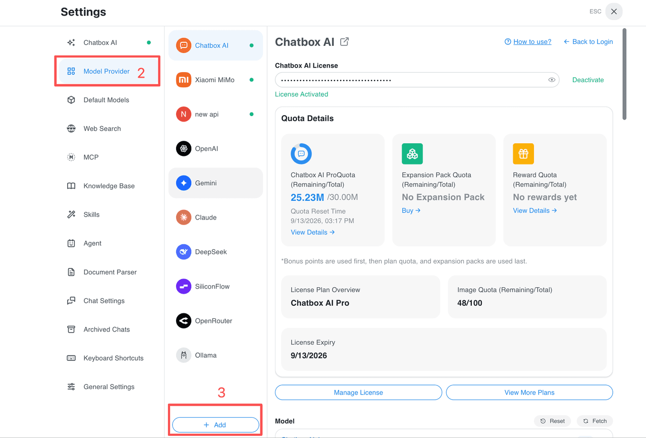 Open Xiaomi MiMo provider settings (Desktop)