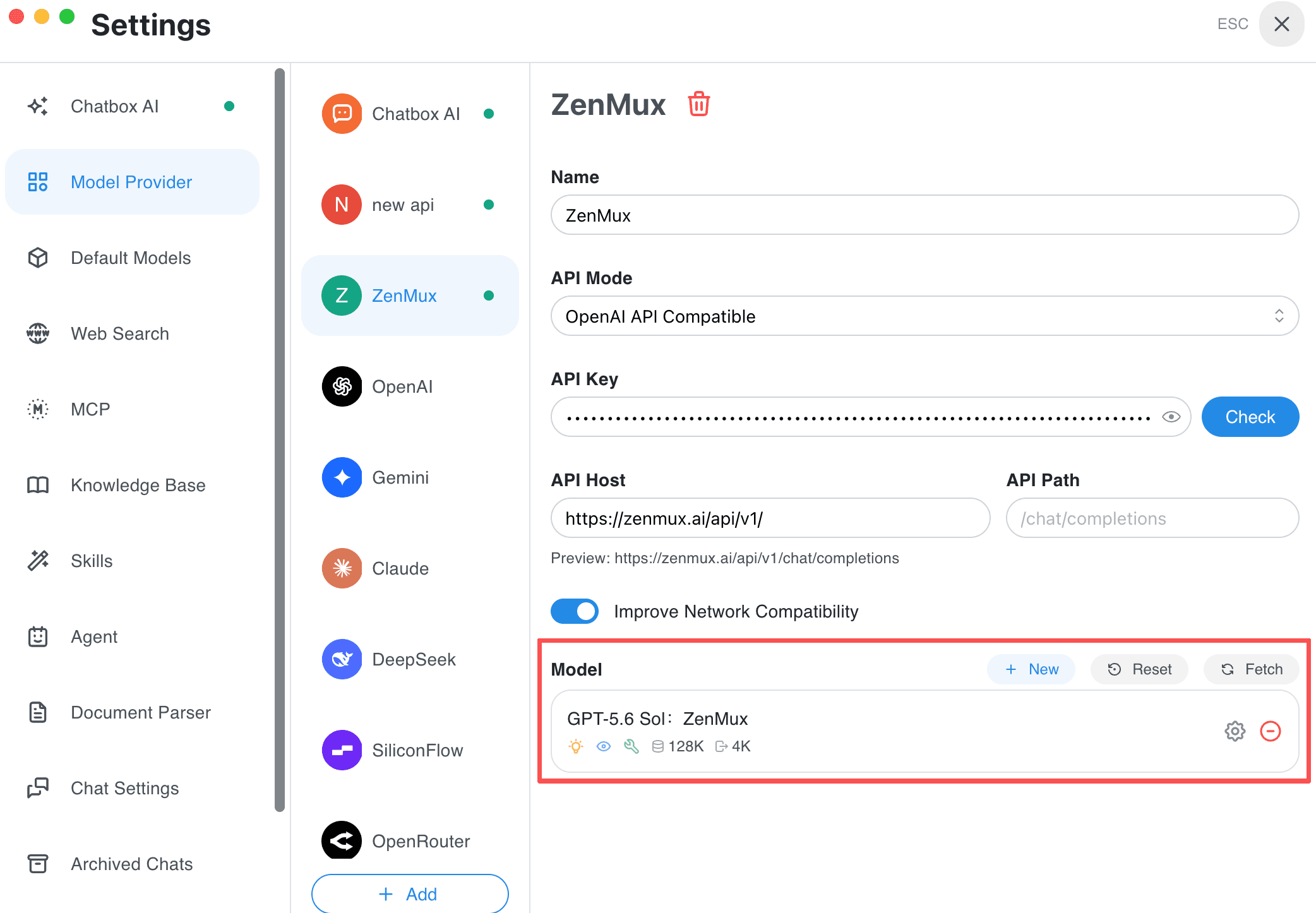 Save the ZenMux model (Desktop)